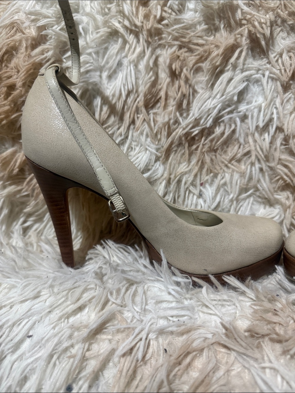 Aldo Cream Ankle-Strap High Heel Pumps